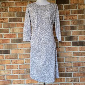 Geo Print Dress J. McLaughlin Sage Size L Stretch Ruched Crop Sleeve Taupe